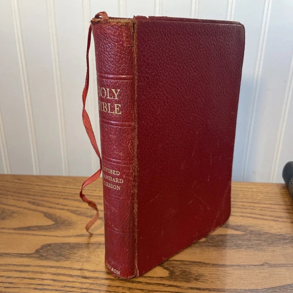 HOLY BIBLE - RSV Revised Standard Version, Vtg 1953 World Red Morocco Leather